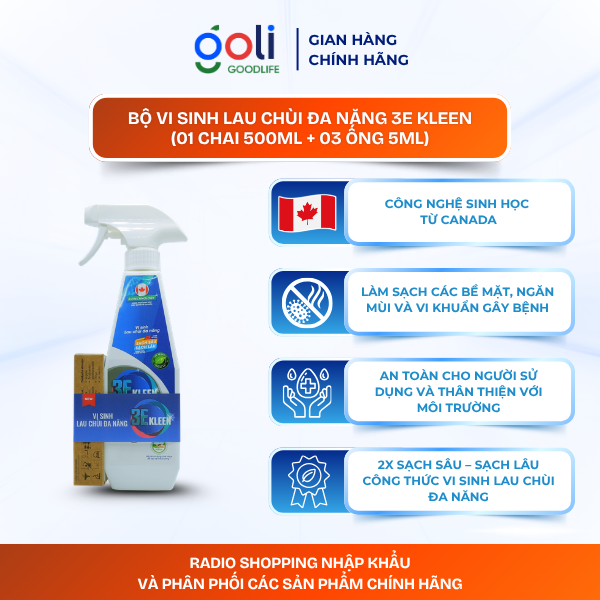 Chai xịt 3E KLEEN lau chùi đa năng [bộ 1 chai 500ml - 3 ống 5ml]